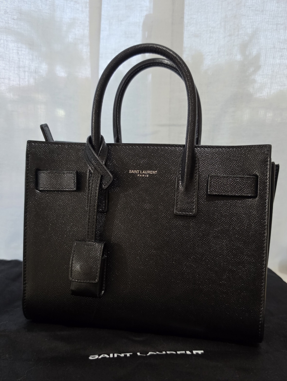 Yves Saint Laurent Black Textured Leather Top-Handle Crossbody Sac De Jour Nano